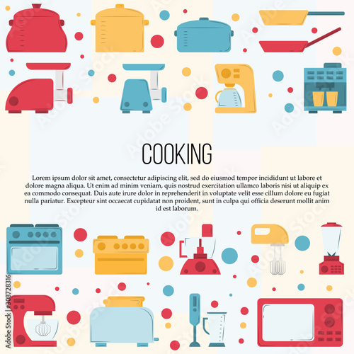 Kitchen tools card concept. culinary illustration in flat style for design and web.