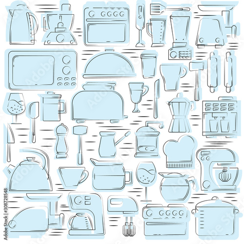 Kitchen tools seamless pattern. culinary illustration for design and web.