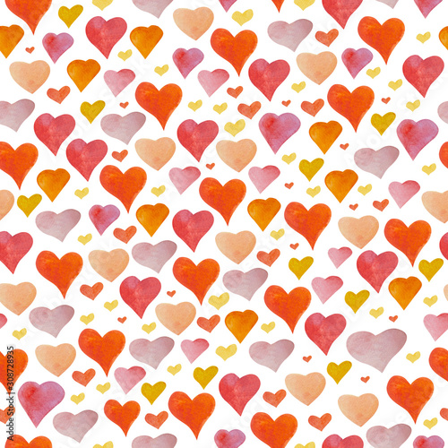 A seamless pattern of watercor hearts. Pattern for a postcard, poster or wrapping paper. photo