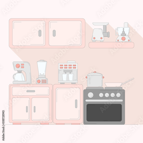 flat kitchen illustration. Culinary card concept for design and web.