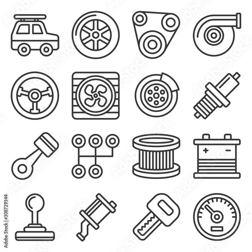 Automotive Car Service Icons Set on White Background. Line Style Vector
