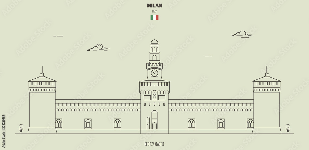 Sforza Castle in Milan, Italy. Landmark icon