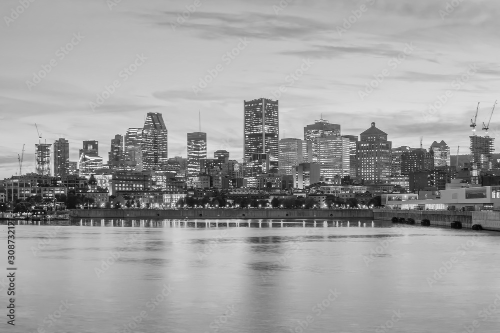 Downtown Montreal skyline at sunset