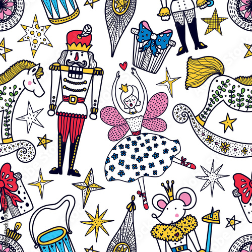 Christmas line vector seamless Nutcracker pattern.  Seamless pattern can be used for wallpaper, pattern fills, web page background, surface textures.