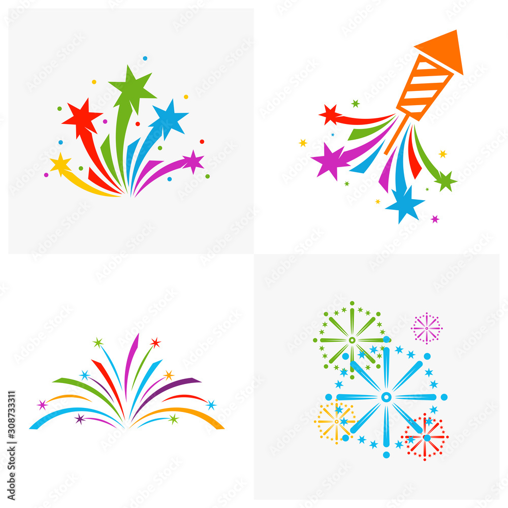 Set of Firework line icon and happy new year firework vector design, Creative icon, design concept Set of Firework line icon and happy new year firework vector design, Creative icon, design concept