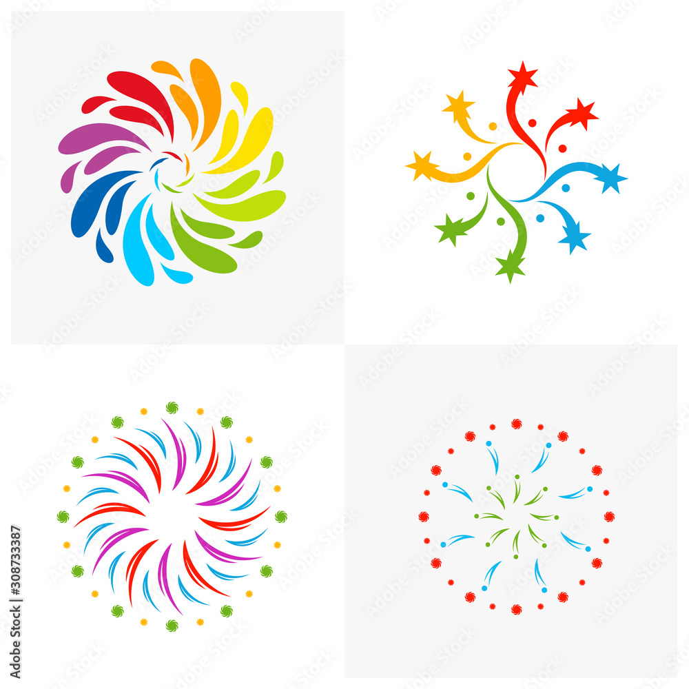 Set of Firework line icon and happy new year firework vector design, Creative icon, design concept