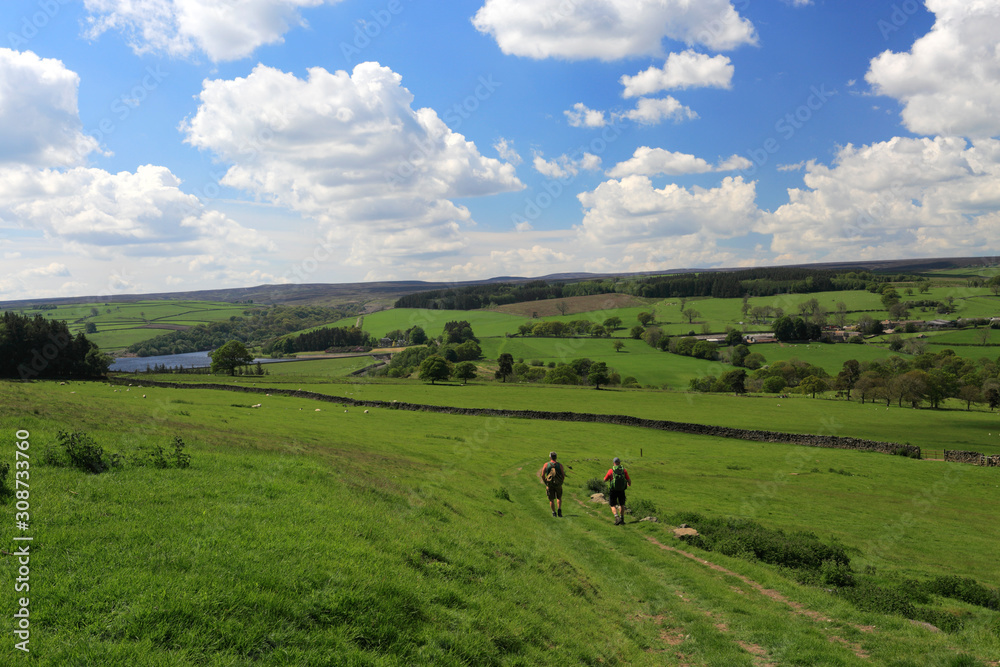 Walkers nera Leighton Reservoir, Nidderdale, North Yorkshire, England, UK
