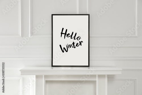 Fototapeta Naklejka Na Ścianę i Meble -  White wall background with fireplace and free space for your decoration. Winter background and copy space. 