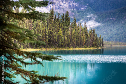 Beautiful reflection at Emerald Lake in Yoho National Park, British Columbia, Canada