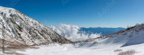 日本アルプス山脈の景色と雪原の山 © yui_yakushiji