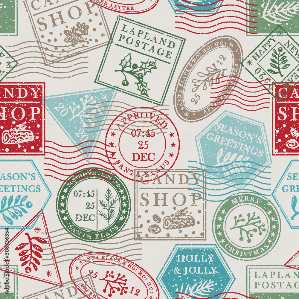 Seamless pattern Vintage grunge texture christmas stamp rubber with ...