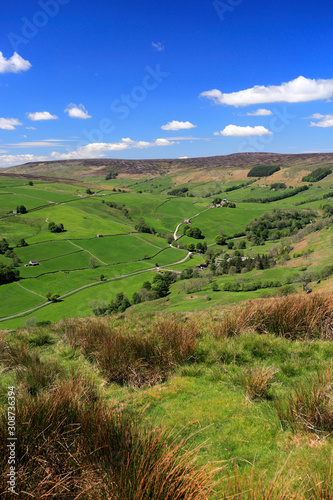 Summer view through Nidderdale ANOB, North Yorkshire, England.