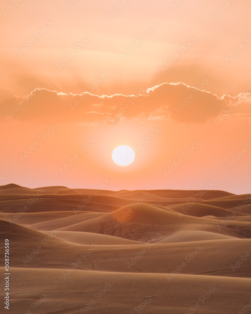 sunset dusk in Dubai desert dunes Stock Photo | Adobe Stock