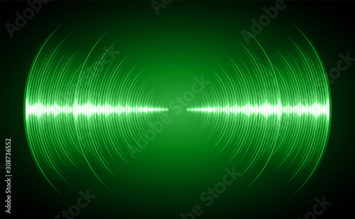 Sound waves oscillating dark green light