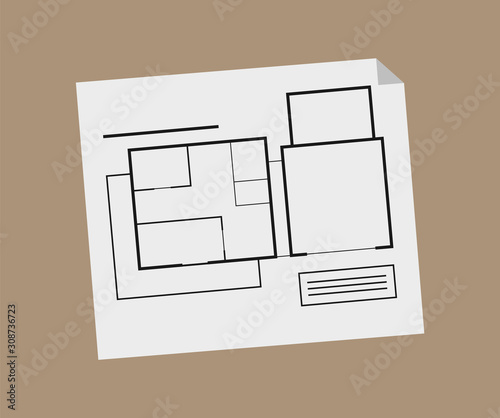 Schematic representation of new building project vector, page with hand drawn schematic construction, windows and entrance, rooms and floors isolated