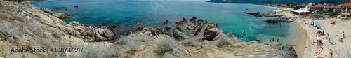 Seaside in Greece with beautiful rocks, Halkidiki, Vourvourou,panorama
