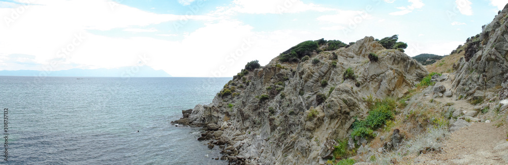 Seaside in Greece with beautiful rocks, Halkidiki, Sarti,panorama Seaside in Greece with beautiful rocks, Halkidiki, Sarti,panorama