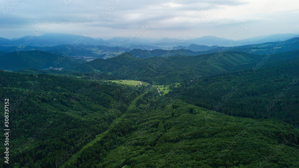 Morning aerial view of Tatra mountains in Slovakia