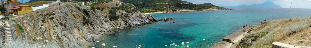 Seaside in Greece with beautiful rocks, Halkidiki, Sarti,panorama