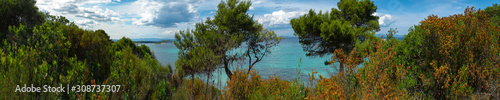 Seaside in Greece with beautiful rocks, Halkidiki, Sarti,panorama