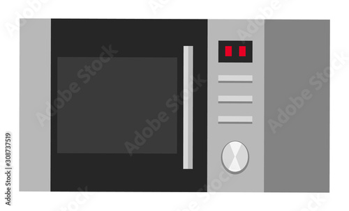 Microwave oven isolated icon of kitchen equipment. Kitchenware appliance for cooking. Device with timer and buttons. Electrical item for preparation of meal. Warming up and defrosting vector