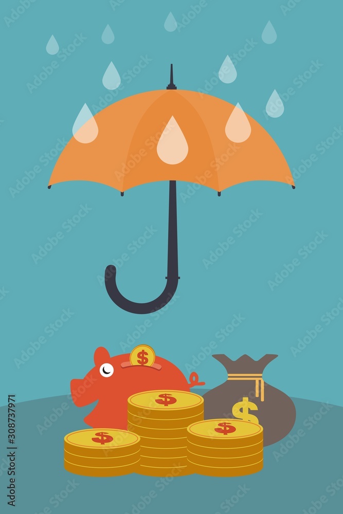 Umbrella protect currency concept. Avoid financial risks and secure investments. Financial savings, wealth management