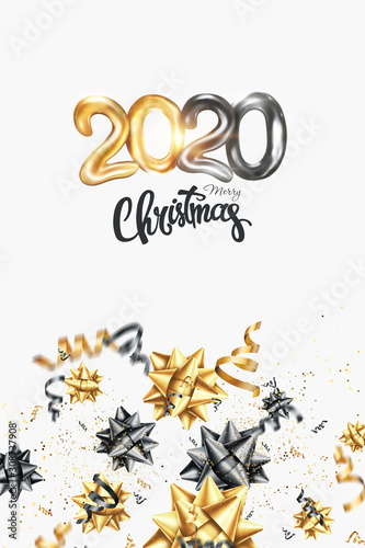Merry Christmas gold Creative design on a white background. Black-gold design. Brochure design template, card, banner. 3D illustration, 3D Render