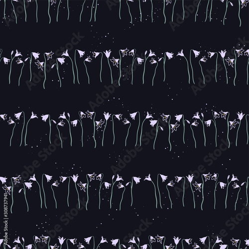 Cute hand drawn bellflower seamless pattern, doodle floral background, great for textiles, banners, wallpapers. wrapping - vector design