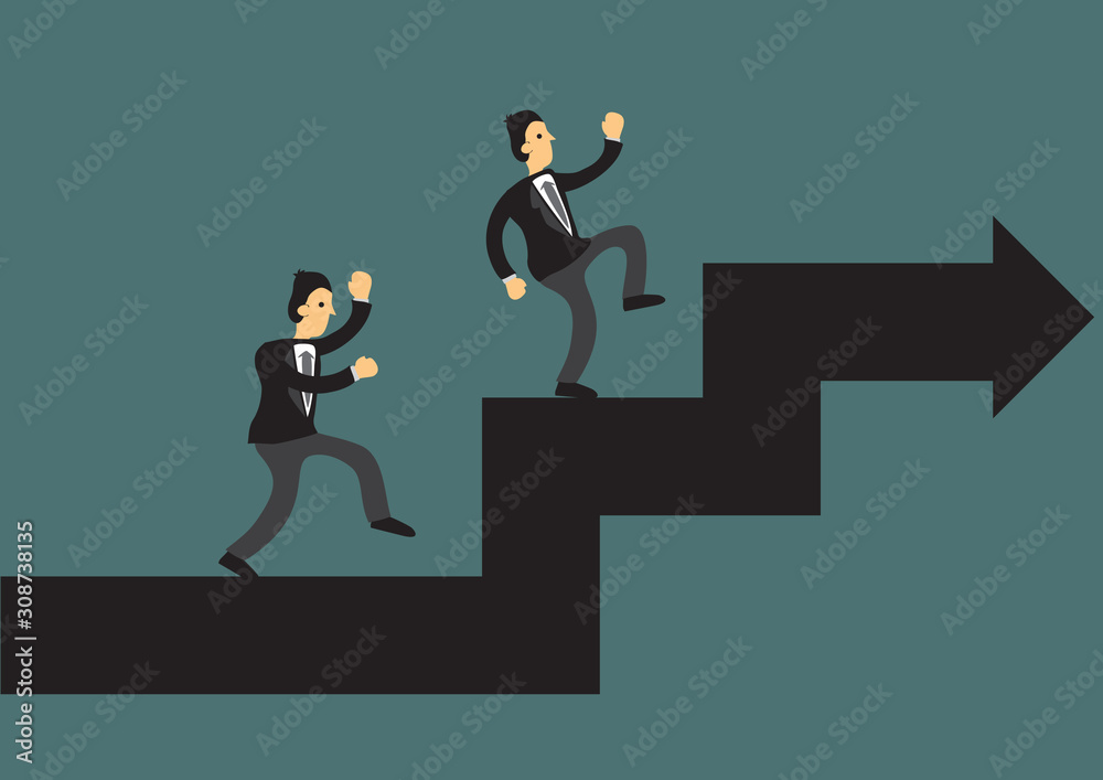 Businessman climbing up the giant arrow. Concept of business growth or leadership. Businessman climbing up the giant arrow. Concept of business growth or leadership.