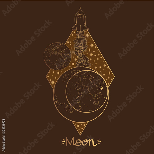Landscape of planet. Rhombus. Moon.