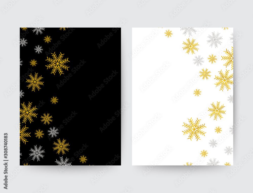 Merry Christmas greeting vector illustration with golden glitters, sparkles and snowflakes. eps 10