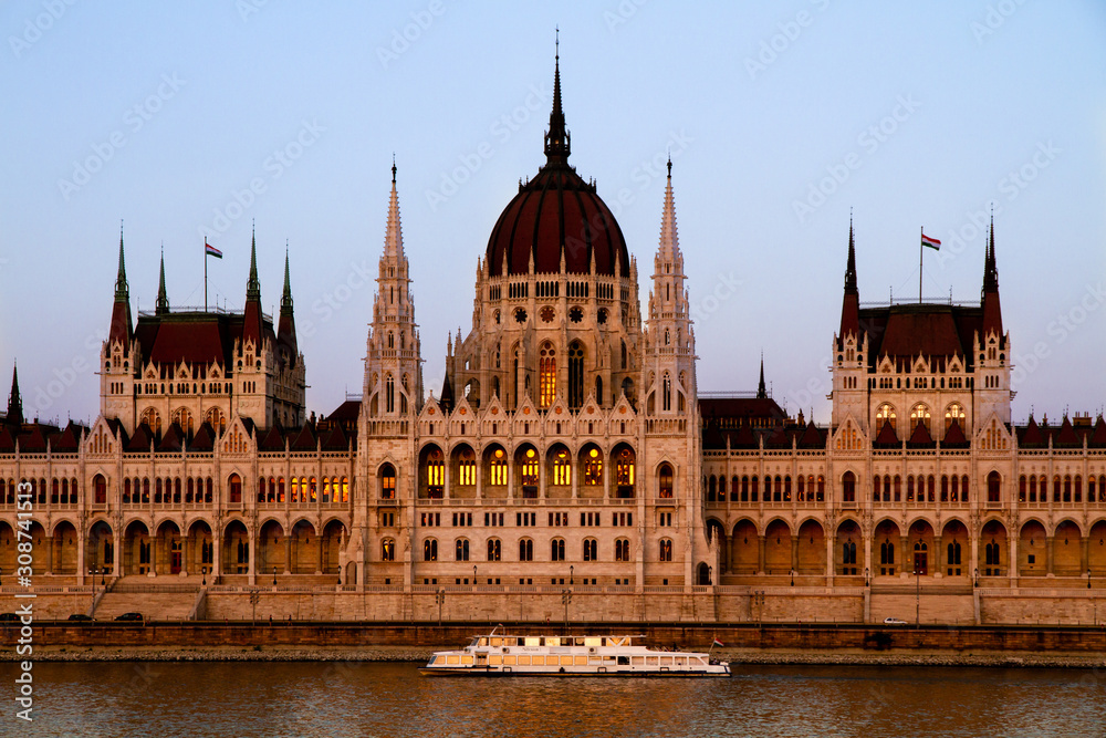 Budapest, Hungary: Scenic View of the Parliament and the Danube River