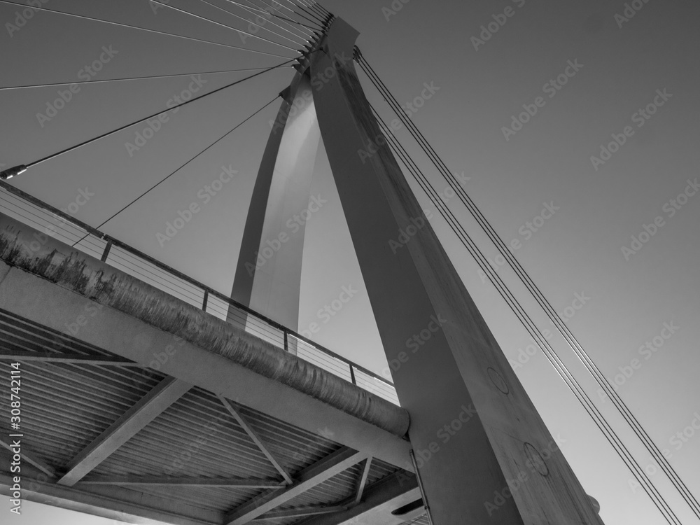 Fototapeta premium Detail of bicycle bridge over canal in Belgium