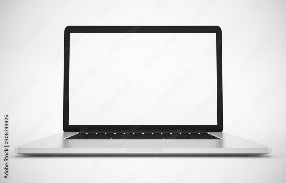 Blank Computer, laptop on white background, Mock up, illustration 3D rendering Blank Computer, laptop on white background, Mock up, illustration 3D rendering