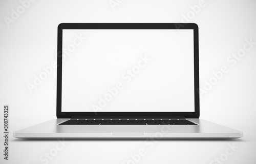 Blank Computer, laptop on white background, Mock up, illustration 3D rendering