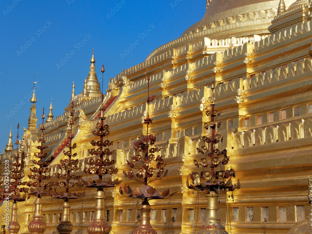Fototapeta premium Close up of the base of Shwezigon Pagoda in Bagan, Myanmar, which is the tourist destination in Bagan.