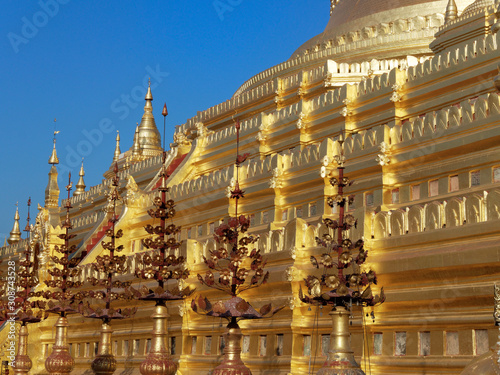 Close up of the base of Shwezigon Pagoda in Bagan, Myanmar, which is the tourist destination in Bagan.