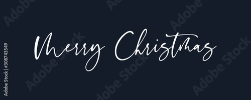 Merry Christmas hand written calligraphic white text isolated on black background vector illustration. usable for greeting card