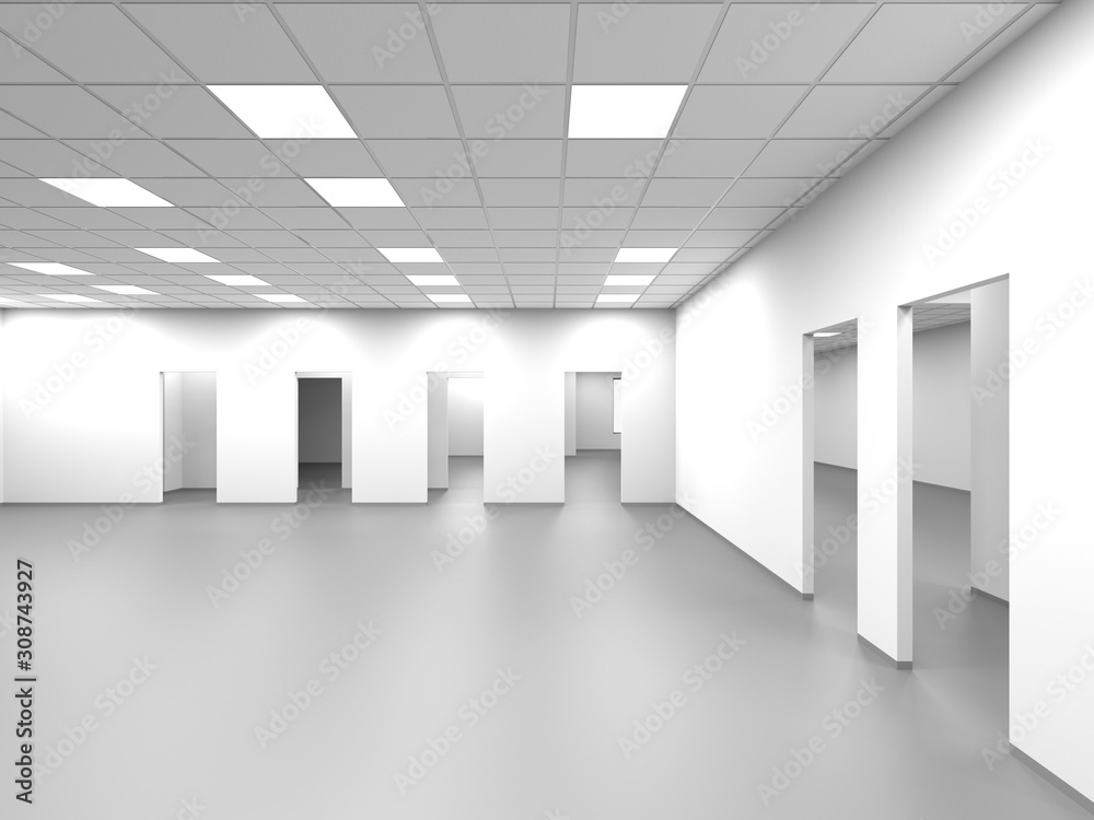 Obraz premium 3d empty open space office room with white walls