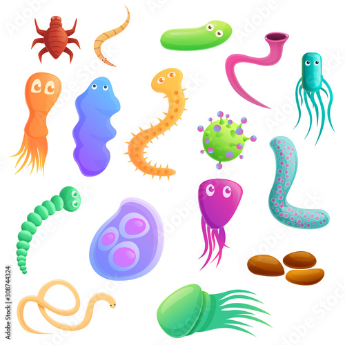 Parasite icons set. Cartoon set of parasite vector icons for web design