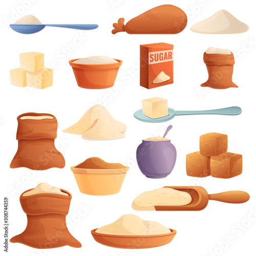 Sugar icons set. Cartoon set of sugar vector icons for web design