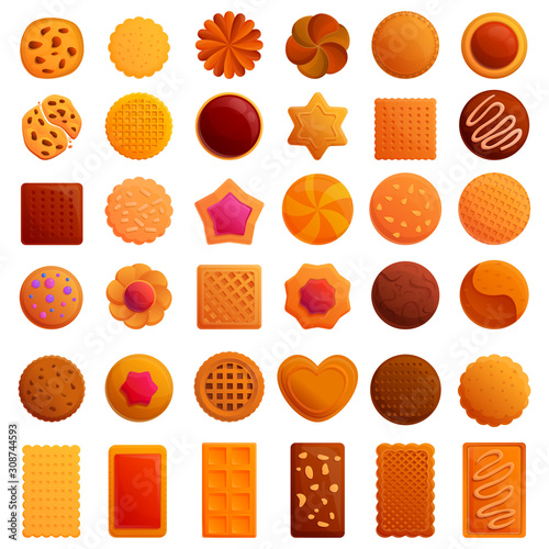 Cookie icons set. Cartoon set of cookie vector icons for web design