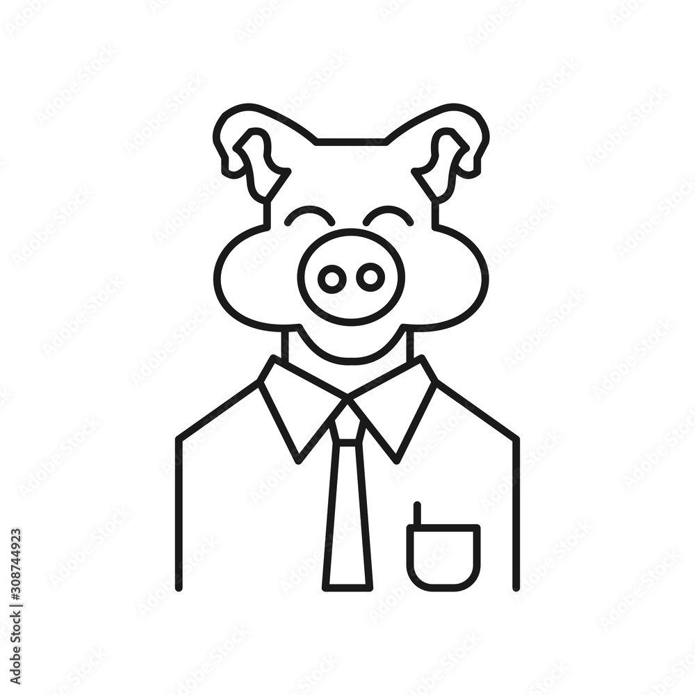 Business man with pig head. Outline thin line flat illustration. Isolated on white background. Business man with pig head. Outline thin line flat illustration. Isolated on white background.