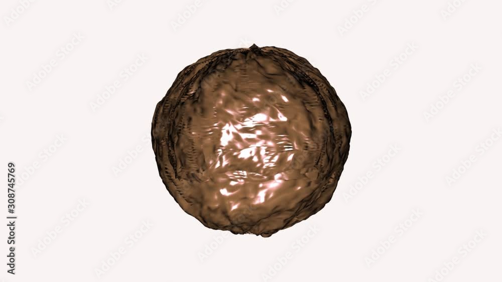 Chocolate ball or chocolate covered candy in a spinning animation - white background