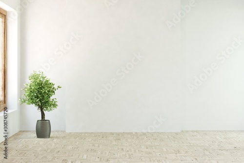 Fototapeta Naklejka Na Ścianę i Meble -  Empty room in white color. Scandinavian interior design. 3D illustration