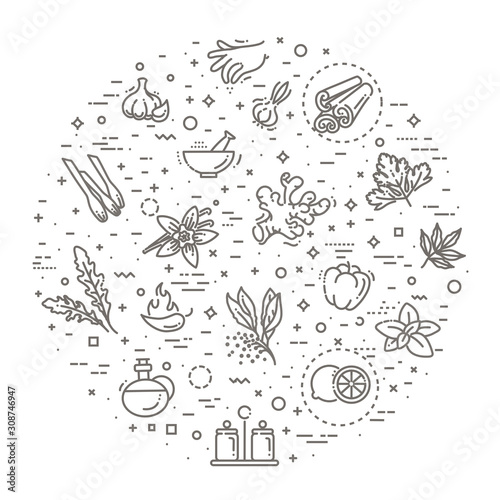 Outline set of condiment vector icons