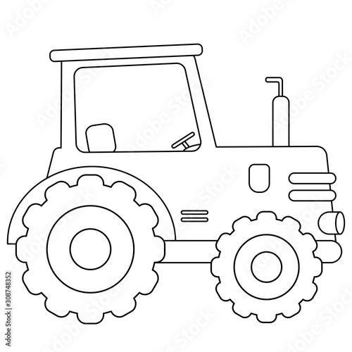 Coloring Page Outline of cartoon tractor. Transport. Coloring book for kids.