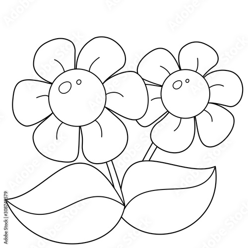 Coloring Page Outline of cartoon flowers. Coloring book for kids.
