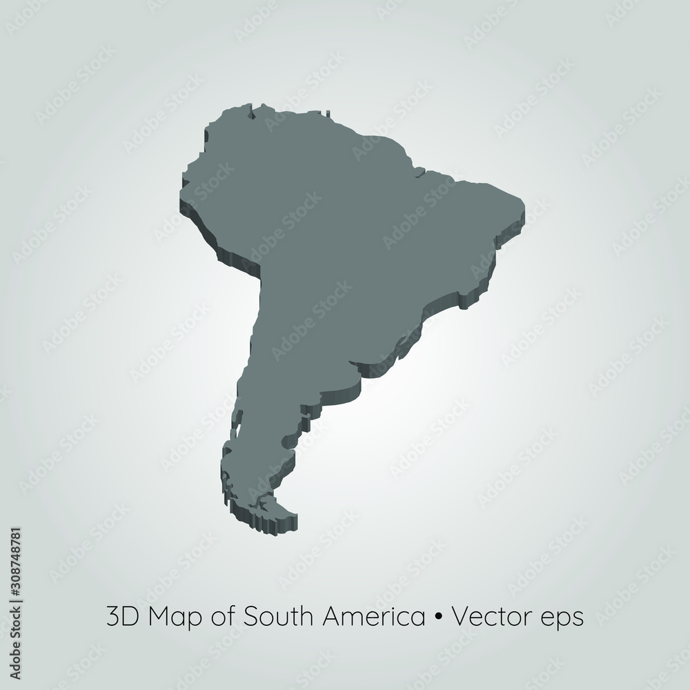 3D map of South America, vector eps	