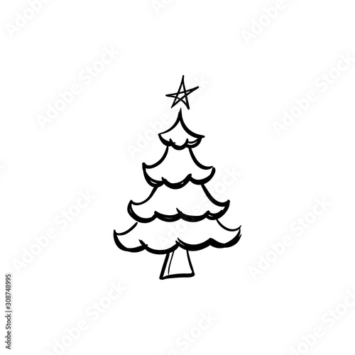Christmas tree doodle pine tree sketch tree drawing holiday decoration star ornament retro xmas